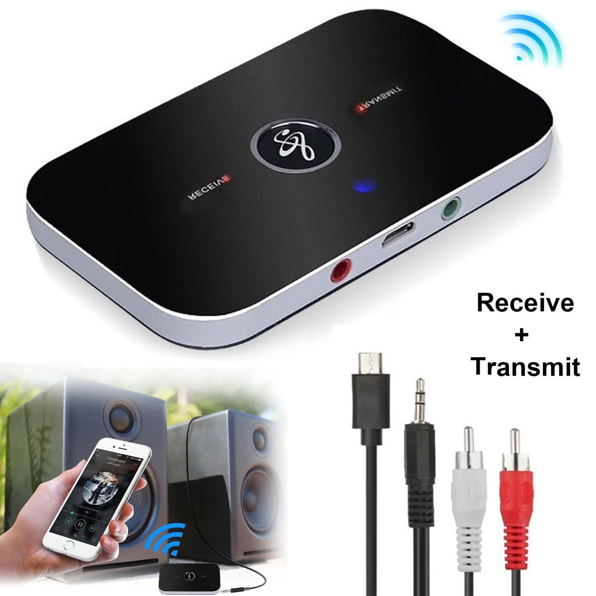 Yunnyp Bluetooth Transmitter Receiver - Bluetooth 5.0 Transmitter for TV, Wireless Audio Adapter for Home Stereo, Headphones, Speakers, Home Theater, TV, PC, Car