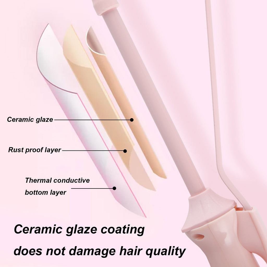 Yunnyp Professional Small Hair Curling Wand, 9mm Small Barrel Curling Iron for Short & Long Hair, Wool Hair Curler Ceramic Small Wand with Adjustable Temperature Setting，Pink