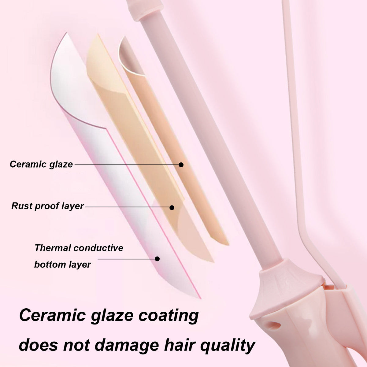 Yunnyp Professional Small Hair Curling Wand, 9mm Small Barrel Curling Iron for Short & Long Hair, Wool Hair Curler Ceramic Small Wand with Adjustable Temperature Setting，Pink