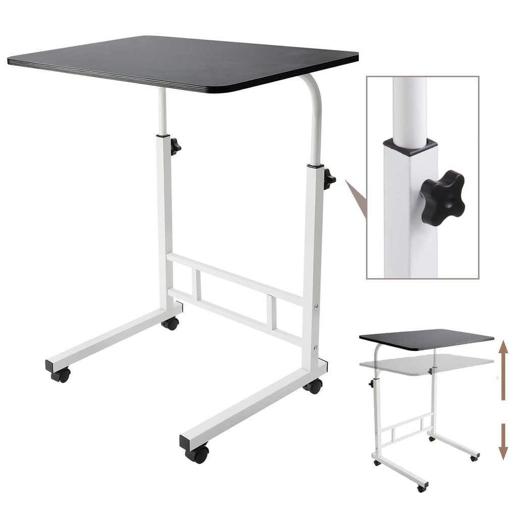 Yunnyp Adjustable Overbed Bedside Table with Wheels , Mobile TV Dinner Tray Slide Table for Bed Sofa Tray, 23.6" Wide, Adjustable Height, C-Shaped