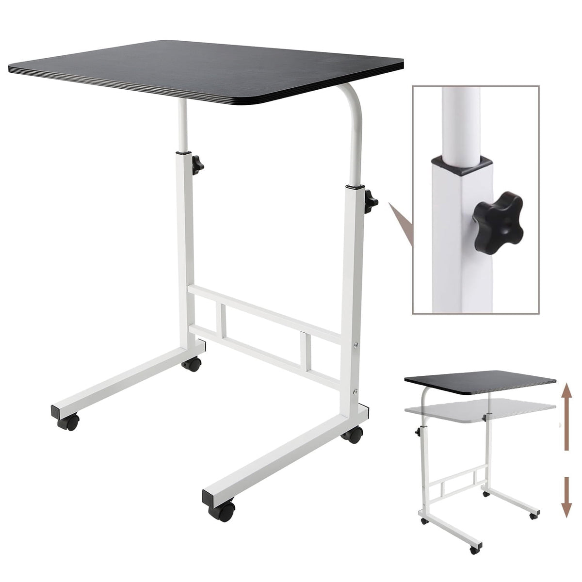 Yunnyp Adjustable Overbed Bedside Table with Wheels , Mobile TV Dinner Tray Slide Table for Bed Sofa Tray, 23.6" Wide, Adjustable Height, C-Shaped