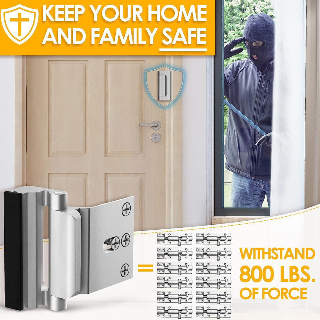 Yunnyp 2 Pack Door Reinforcement Lock for Kids Safety Withstand 800lbs Door Latch Lock, Add a Door Security Lock- Silver Extra Door Lock with 8 Screws Prevents Unauthorized Entry
