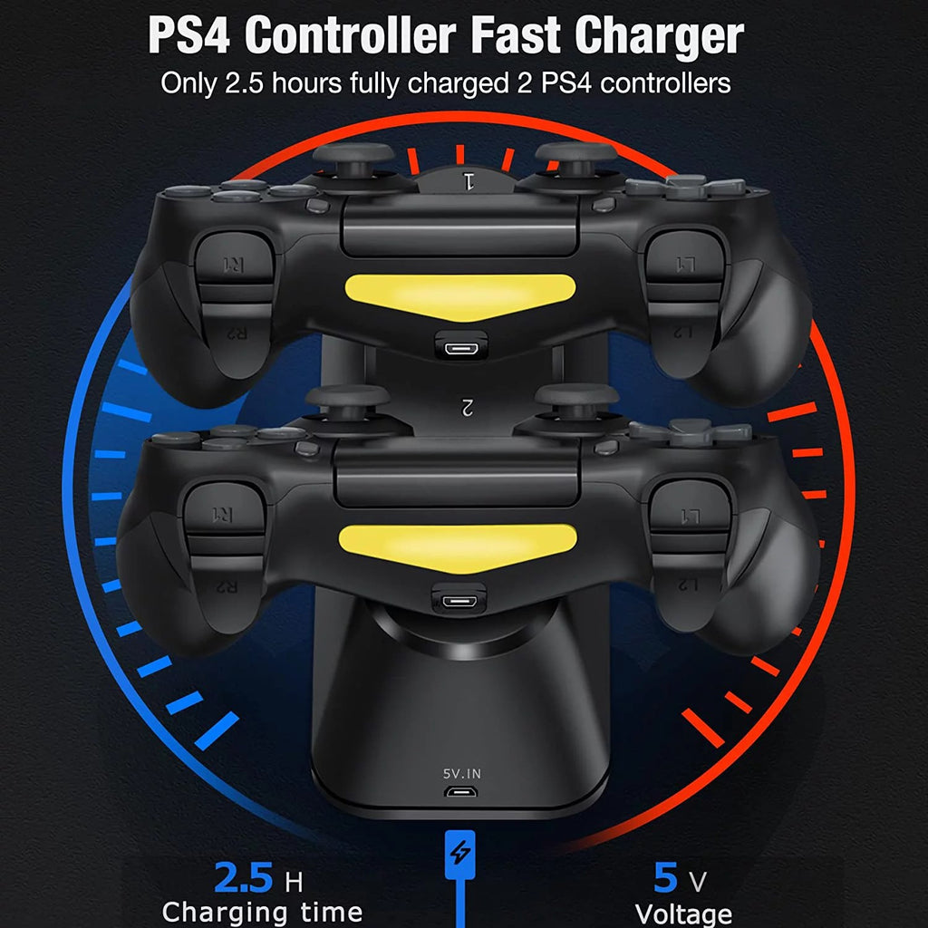 Yunnyp Charging Station for PS4 Controller, Dual Controller Charging Station with Dual USB Fast Charging for Playstation 4/PS4/ Pro /PS4 Slim Controllers with LED Indicator, Black