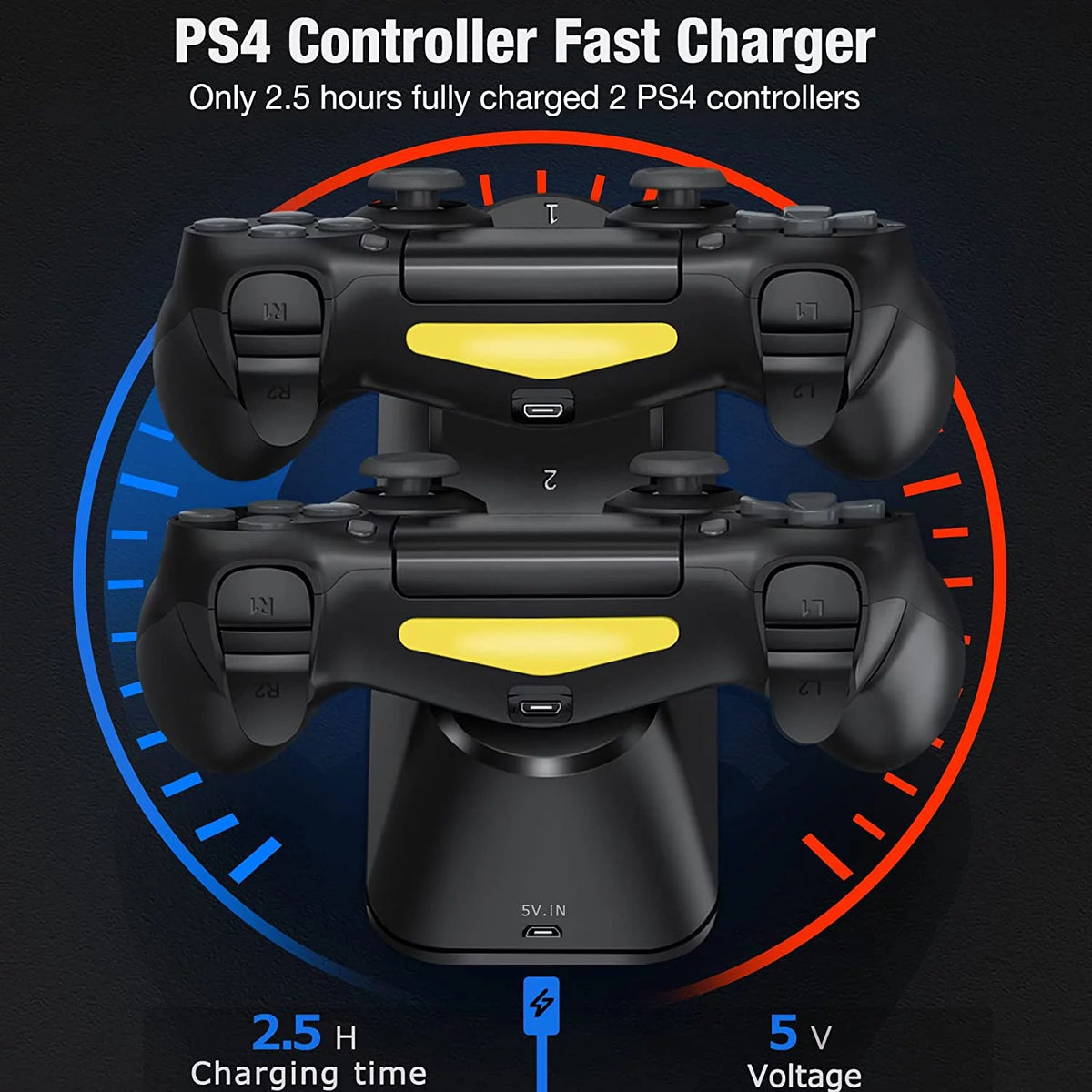 Yunnyp Charging Station for PS4 Controller, Dual Controller Charging Station with Dual USB Fast Charging for Playstation 4/PS4/ Pro /PS4 Slim Controllers with LED Indicator, Black