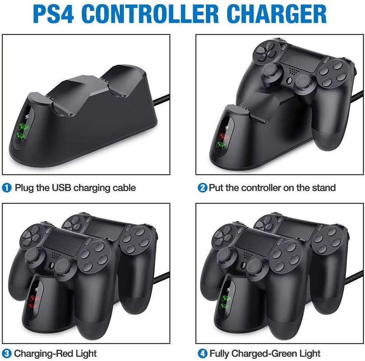Yunnyp Charging Station for PS4 Controller, Dual Controller Charging Station with Dual USB Fast Charging for Playstation 4/PS4/ Pro /PS4 Slim Controllers with LED Indicator, Black