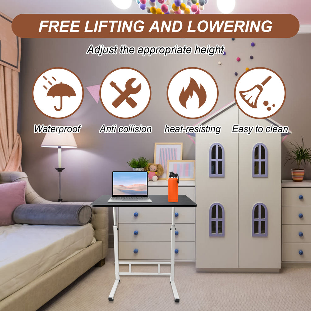 Yunnyp Adjustable Overbed Bedside Table with Wheels , Mobile TV Dinner Tray Slide Table for Bed Sofa Tray, 23.6" Wide, Adjustable Height, C-Shaped