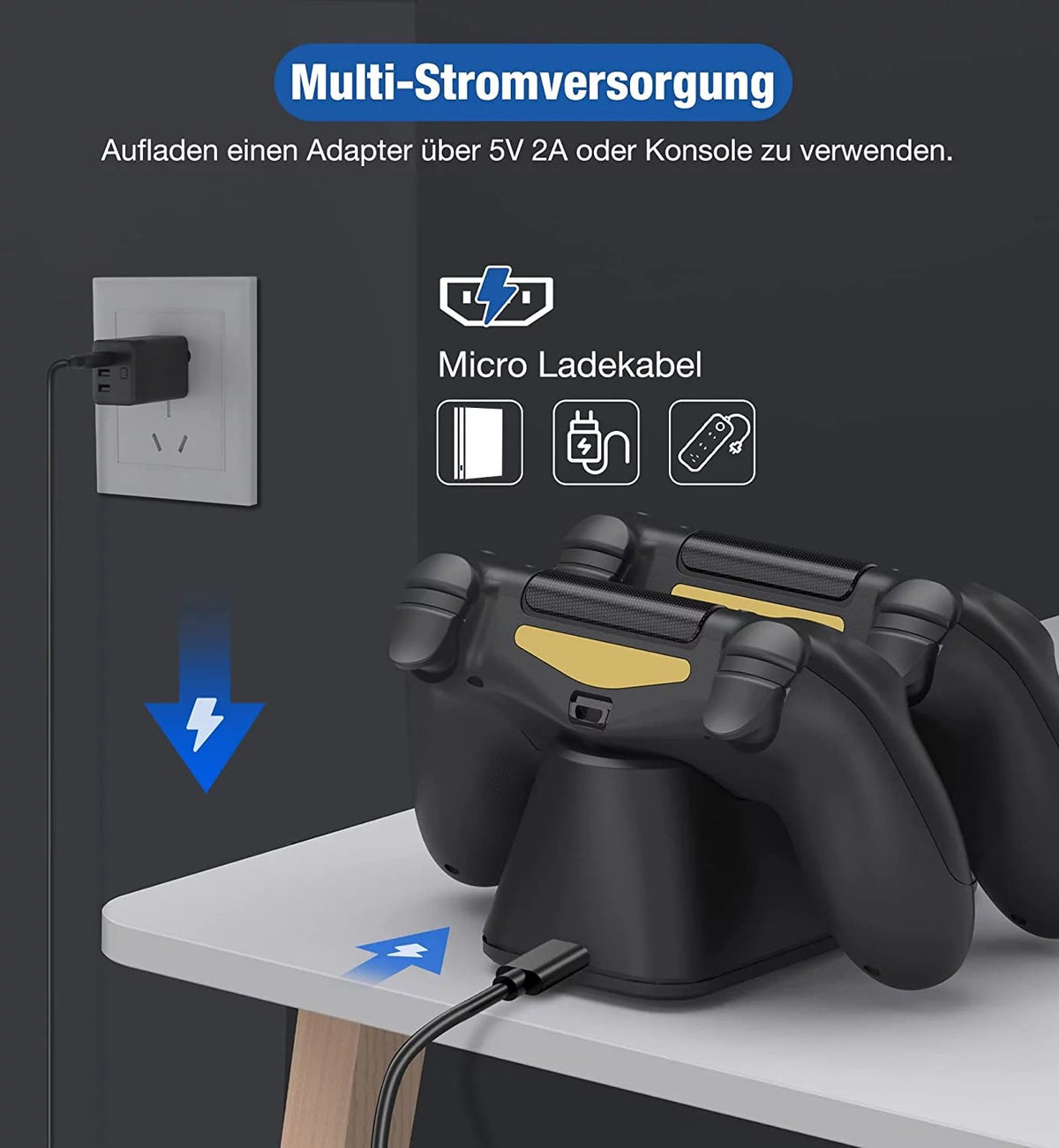 Yunnyp Charging Station for PS4 Controller, Dual Controller Charging Station with Dual USB Fast Charging for Playstation 4/PS4/ Pro /PS4 Slim Controllers with LED Indicator, Black