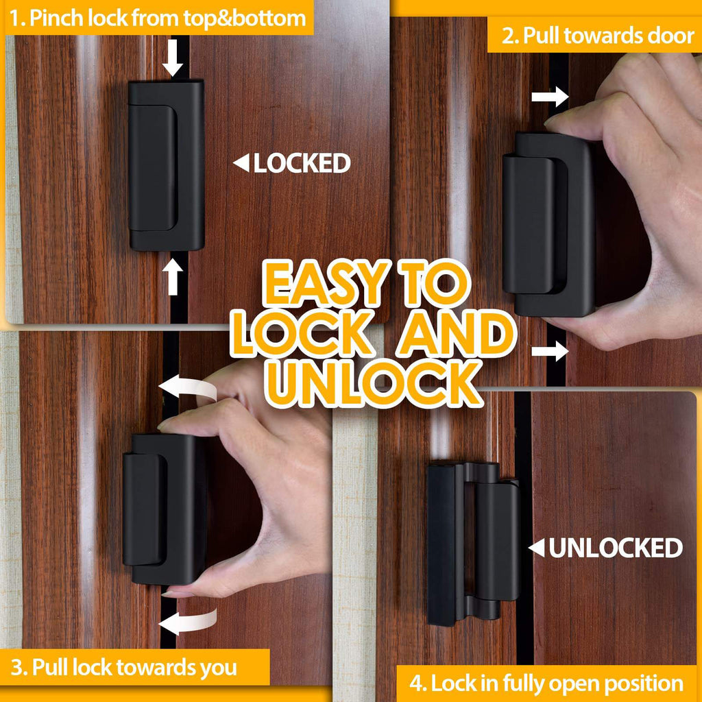 Yunnyp 2 Pack Door Reinforcement Lock for Kids Safety Withstand 800lbs Door Latch Lock, Add a Door Security Lock- Black Extra Door Lock with 8 Screws Prevents Unauthorized Entry