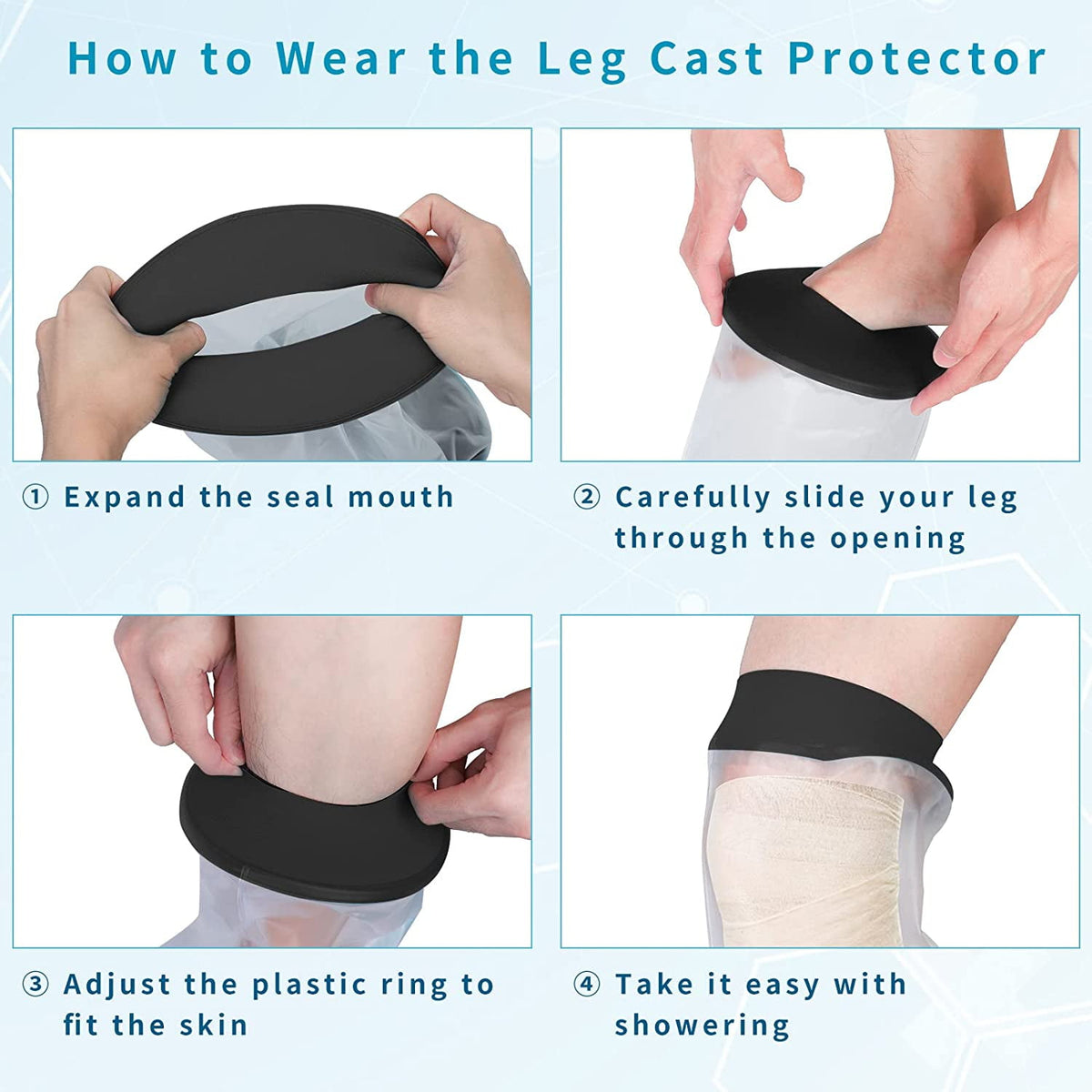 Yunnyp Knee Cast Cover for Shower, Waterproof Bandage and Cast Protector for Knee Replacement Surgery, Wound, Burns Watertight Protection Reusable