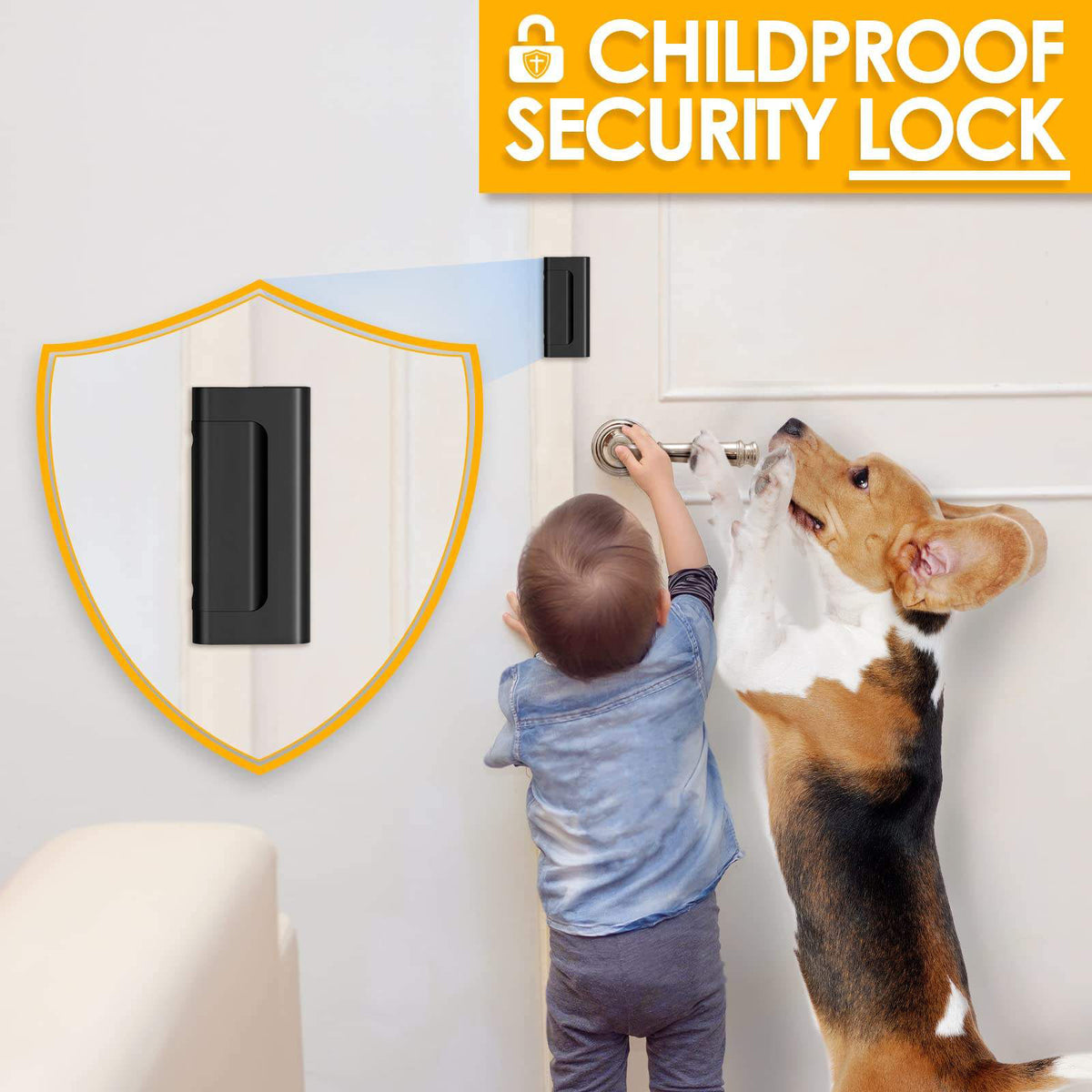 Yunnyp 2 Pack Door Reinforcement Lock for Kids Safety Withstand 800lbs Door Latch Lock, Add a Door Security Lock- Black Extra Door Lock with 8 Screws Prevents Unauthorized Entry