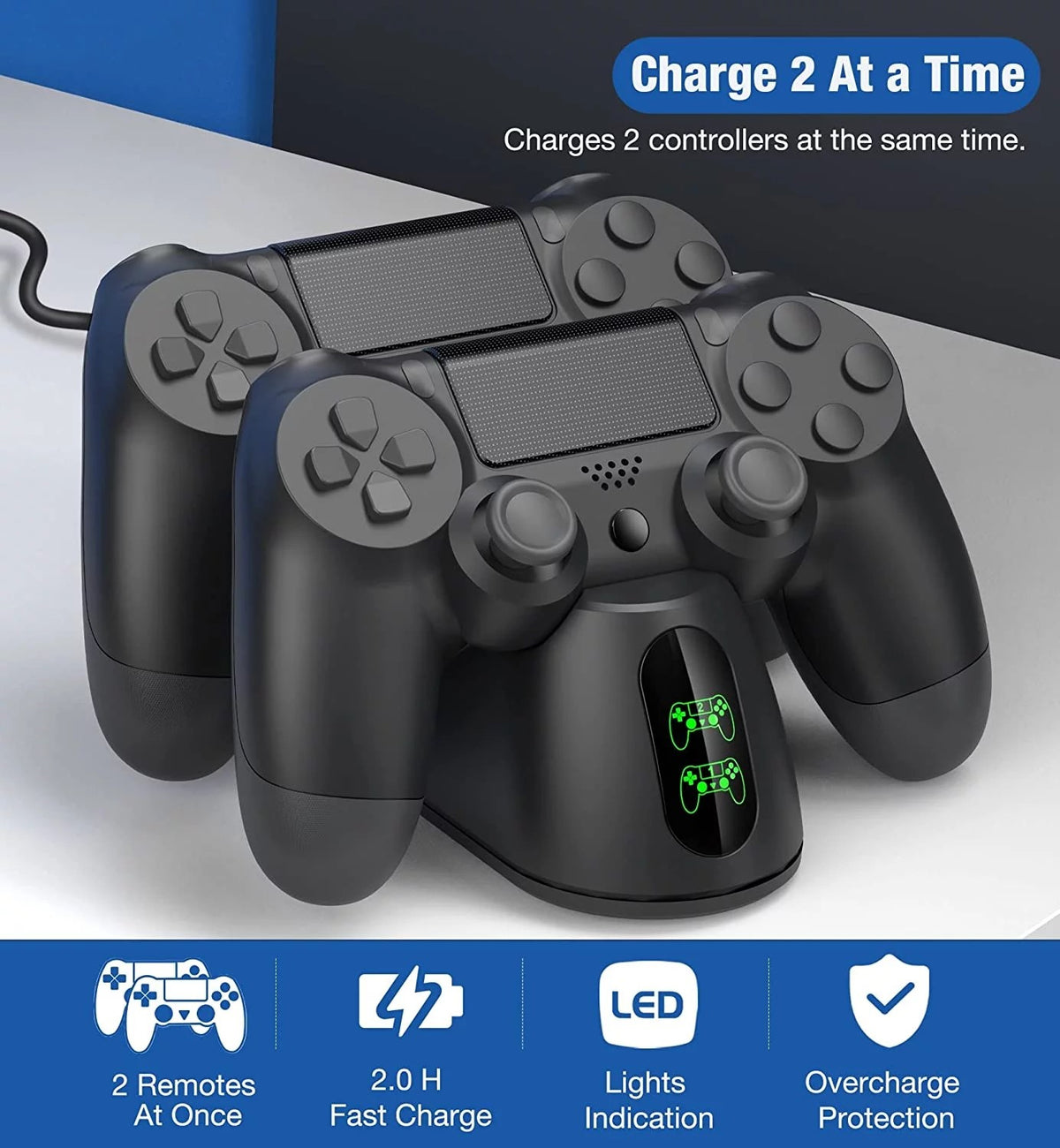 Yunnyp Charging Station for PS4 Controller, Dual Controller Charging Station with Dual USB Fast Charging for Playstation 4/PS4/ Pro /PS4 Slim Controllers with LED Indicator, Black