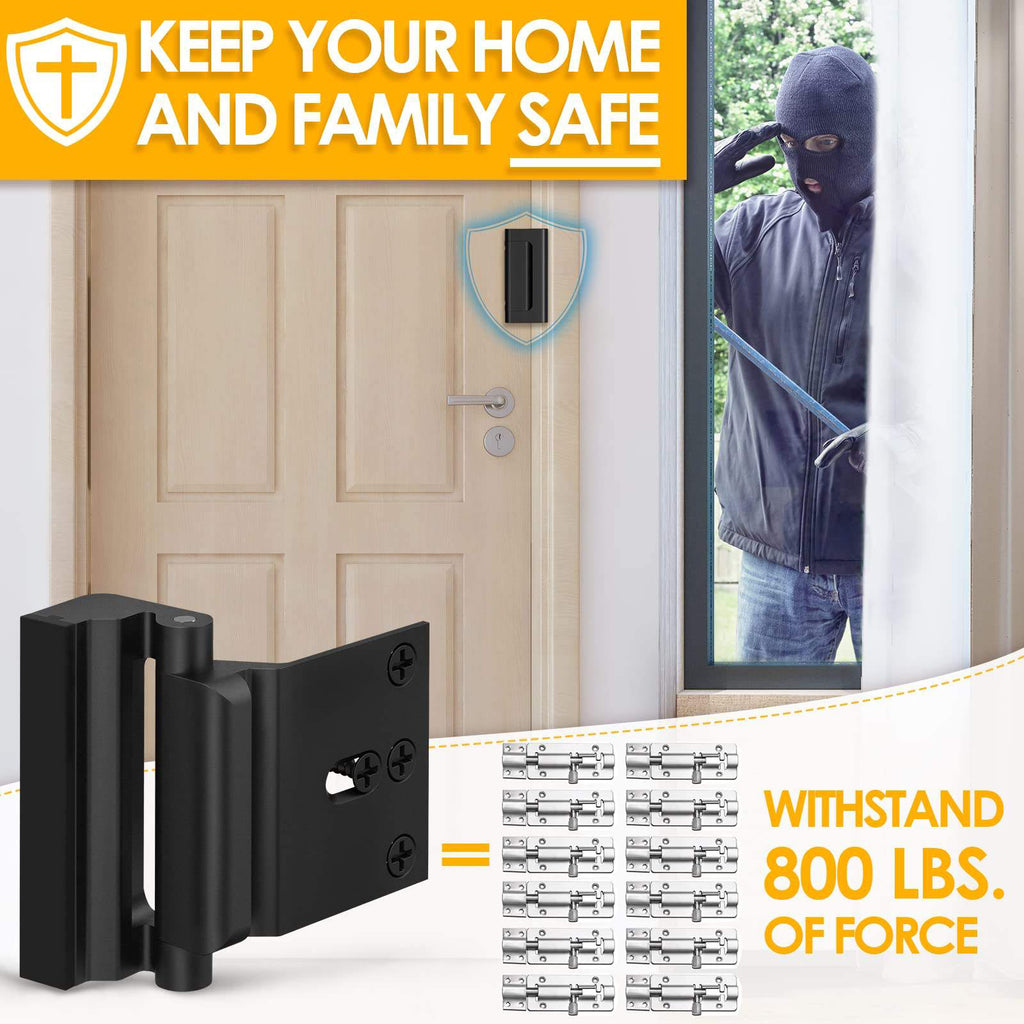 Yunnyp 2 Pack Door Reinforcement Lock for Kids Safety Withstand 800lbs Door Latch Lock, Add a Door Security Lock- Black Extra Door Lock with 8 Screws Prevents Unauthorized Entry