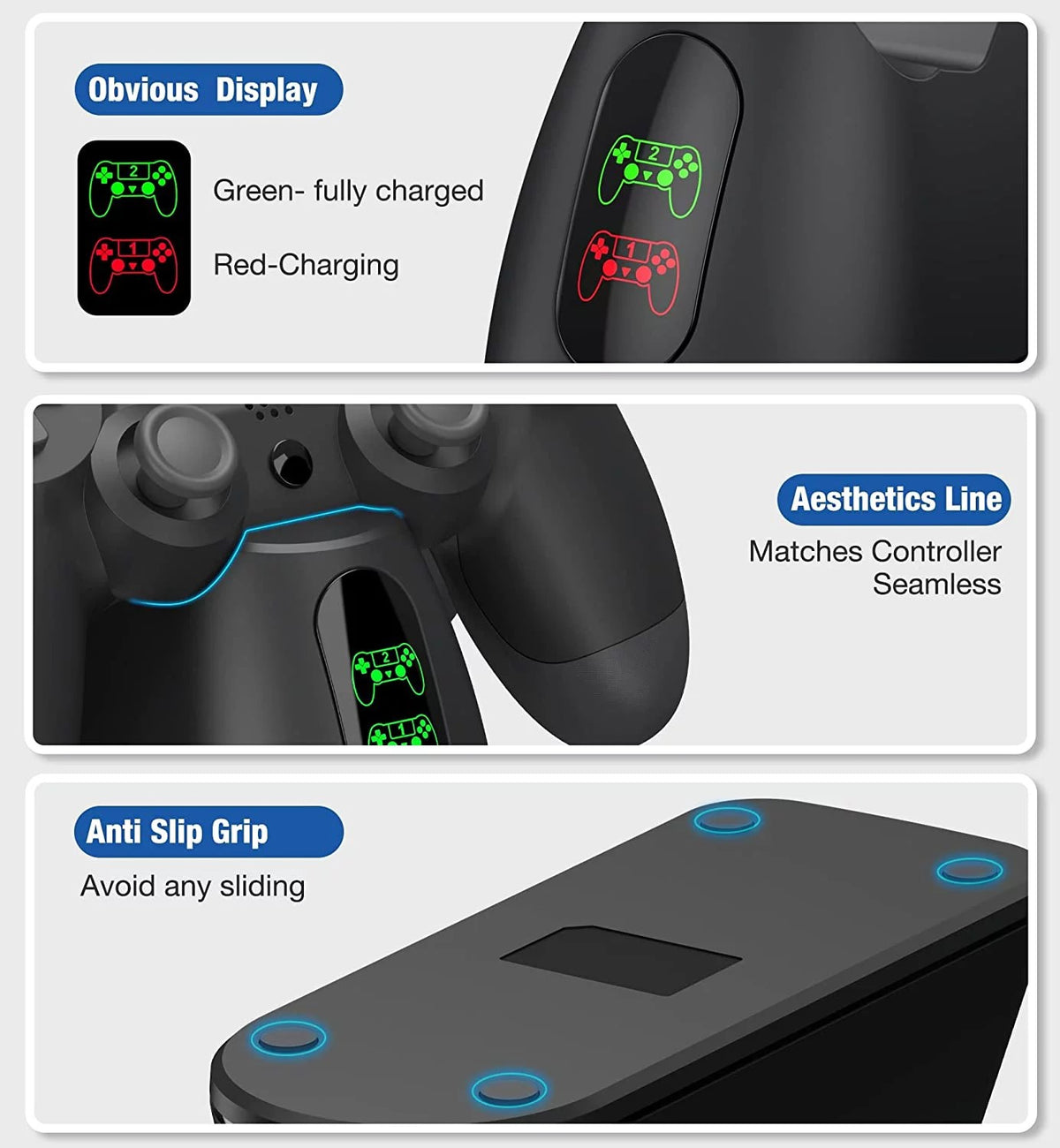 Yunnyp Charging Station for PS4 Controller, Dual Controller Charging Station with Dual USB Fast Charging for Playstation 4/PS4/ Pro /PS4 Slim Controllers with LED Indicator, Black