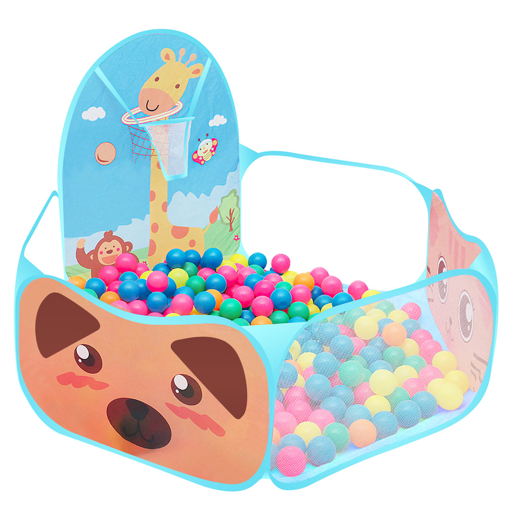 Yunnyp Kids Ball Pit,Portable Play Pool Tent for Kids,Baby Crawl Playpen with Basketball Hoop, Portable Toys for Girls Boys, Balls Not Included, Animal,Blue