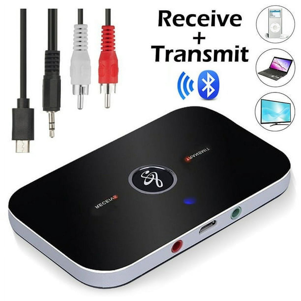 Yunnyp Bluetooth Transmitter Receiver - Bluetooth 5.0 Transmitter for TV, Wireless Audio Adapter for Home Stereo, Headphones, Speakers, Home Theater, TV, PC, Car