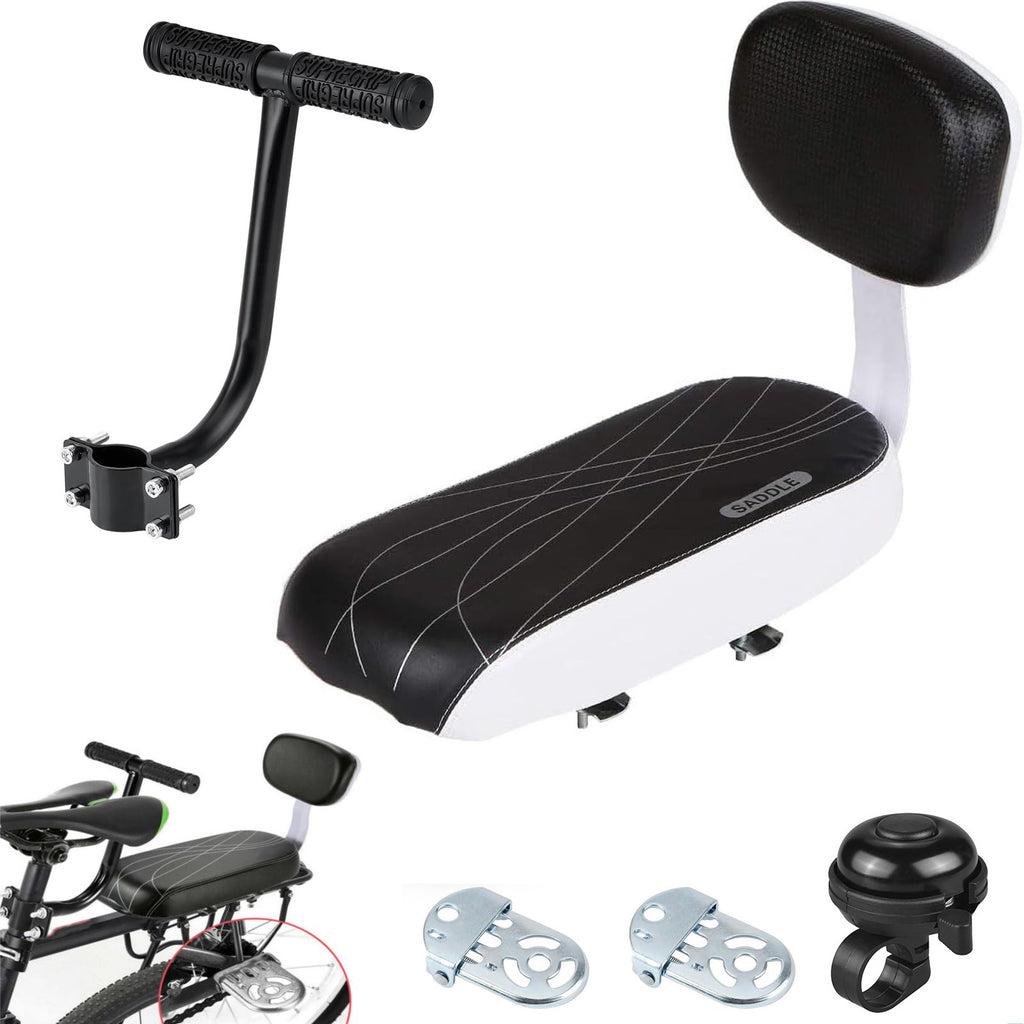 Yunnyp Bike Rear Seat Kit, Safety Carrier Bicycle Seat, Including Cushion and Backrest, Armrest Handrail, Footrests, Bell, Rear Bicycle Seat, white