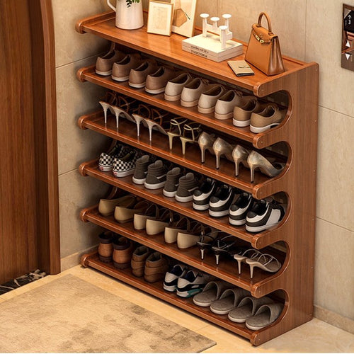 Dekrysova 6-Tier Bamboo Shoe Shelf Shoe Rack, Vertical Shoe Rack Organizer for Closet Floor, Multifunctional Front Door Shoe Rack, Utility Shoe Storage Organizer Shelving for Entryway Living Room Home