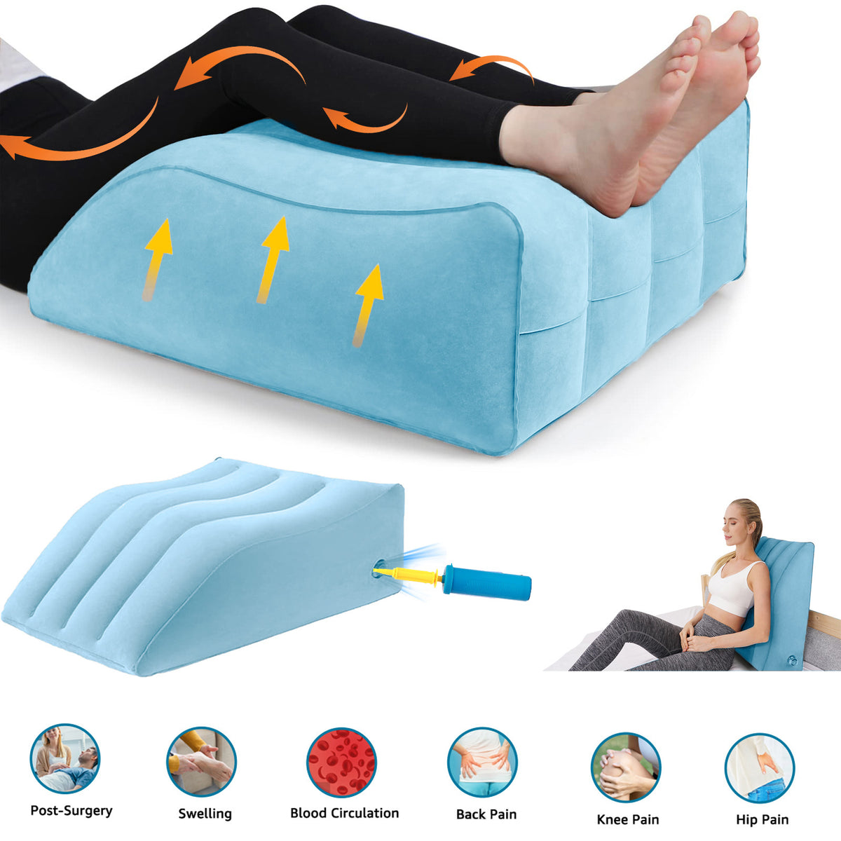 Yunnyp Inflatable Leg Rest, Leg Wedge Pillow for Raising Legs and Kneehelps Relieve Edema - Improves Blood Circulation, Light and Portable