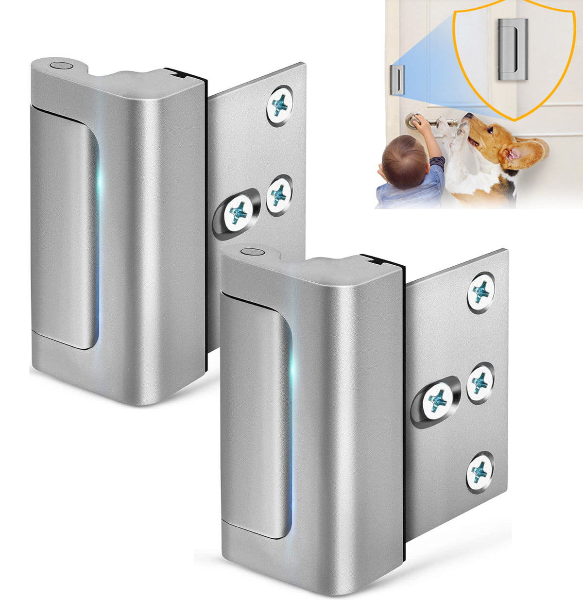 Yunnyp 2 Pack Door Reinforcement Lock for Kids Safety Withstand 800lbs Door Latch Lock, Add a Door Security Lock- Silver Extra Door Lock with 8 Screws Prevents Unauthorized Entry