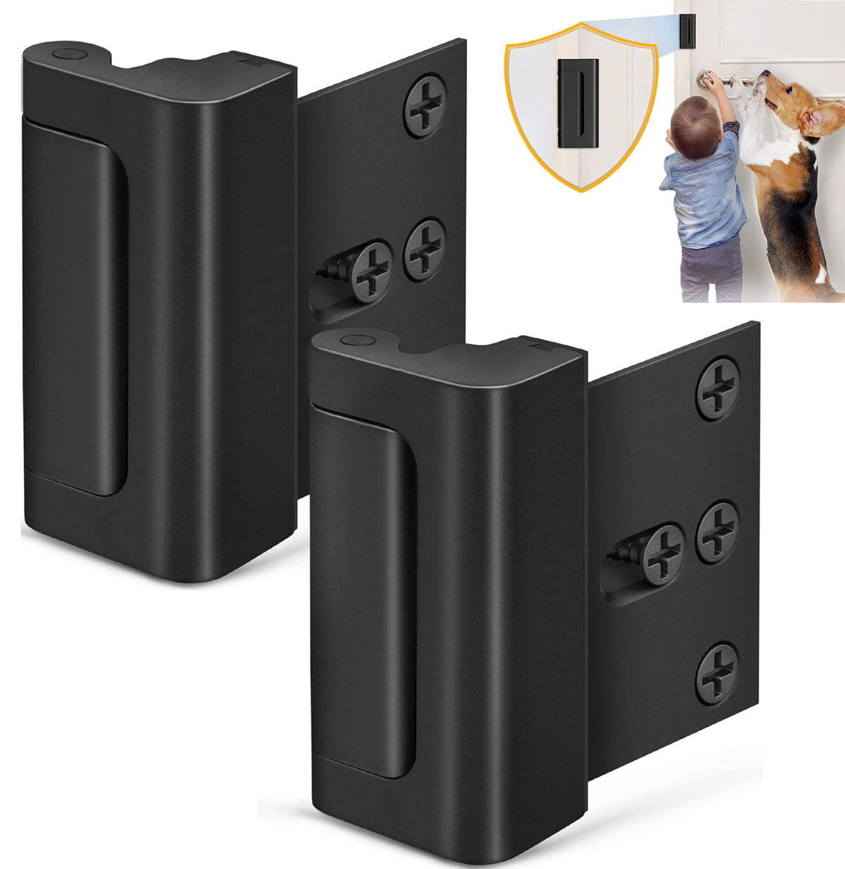 Yunnyp 2 Pack Door Reinforcement Lock for Kids Safety Withstand 800lbs Door Latch Lock, Add a Door Security Lock- Black Extra Door Lock with 8 Screws Prevents Unauthorized Entry