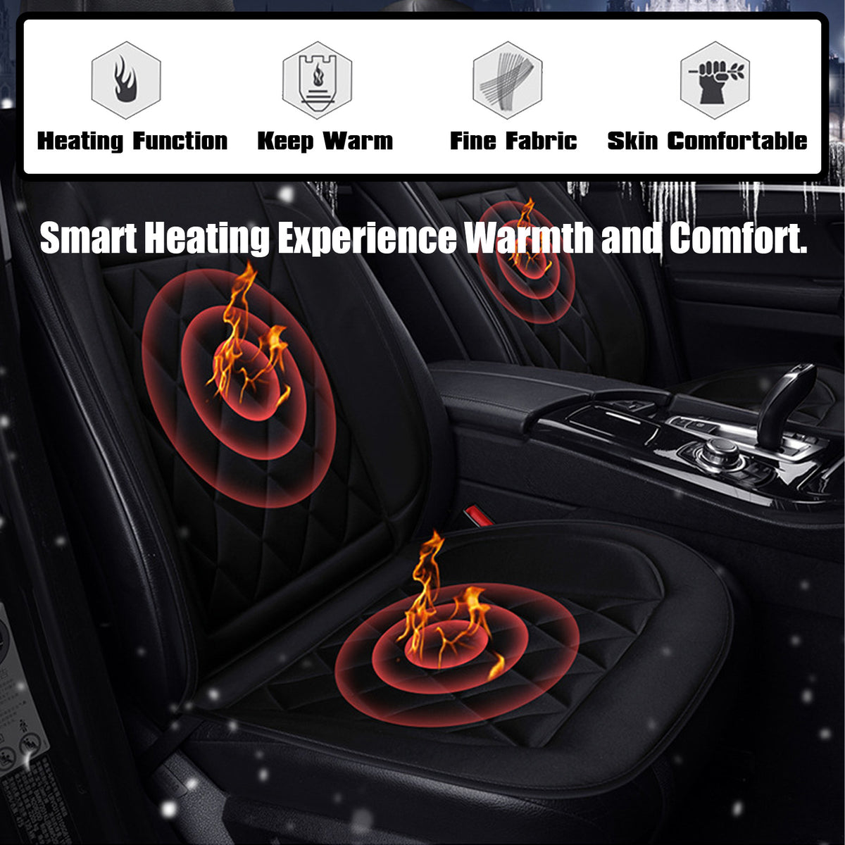 HQinX Heated Car Seat Cushion,Adjustable Temperature, PU Leather,with Thermostat and Overheat Protection,for Cars Trucks Vans SUV - Black
