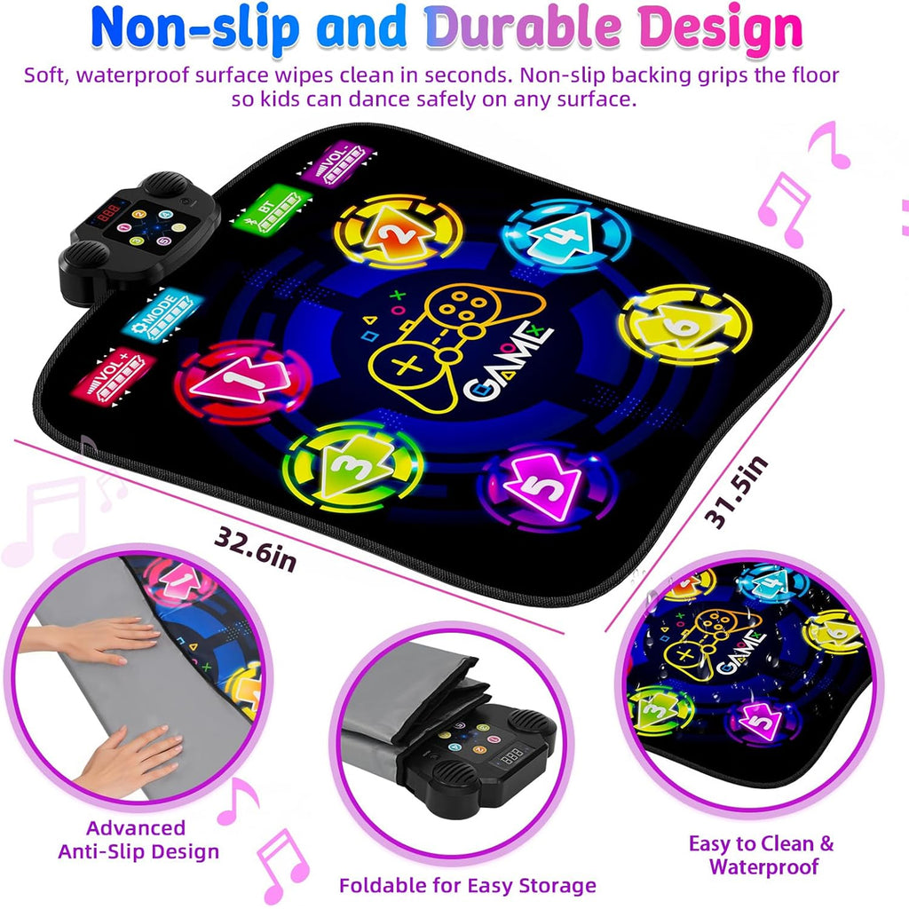 Petyoung LED Dance Mat for Kids, Bluetooth Electronic Dance Pad with 5 Game Modes, Non-Slip Rhythm Step Playmat, Gifts for Boys Girls Age 3-12