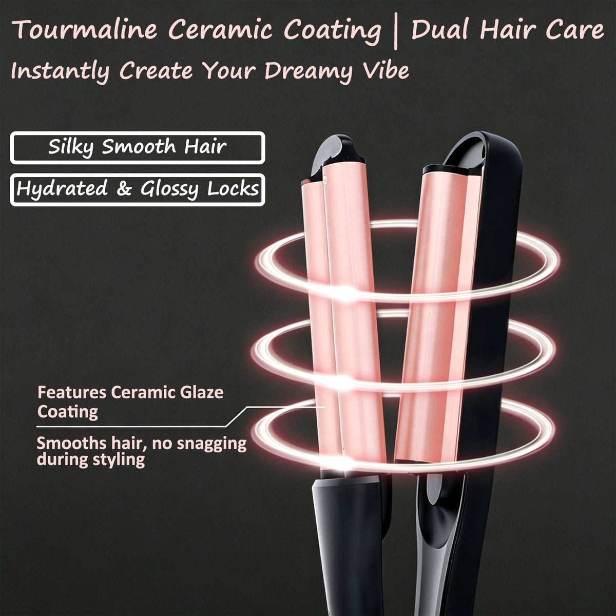Petyoung 4 in 1 Hair Crimper & Waver,Adjustable 0.75"-1.25" Barrel,Fast Heat Ceramic Tourmaline Curling Iron,320-410°F for Beach/Mermaid/Deep Waves