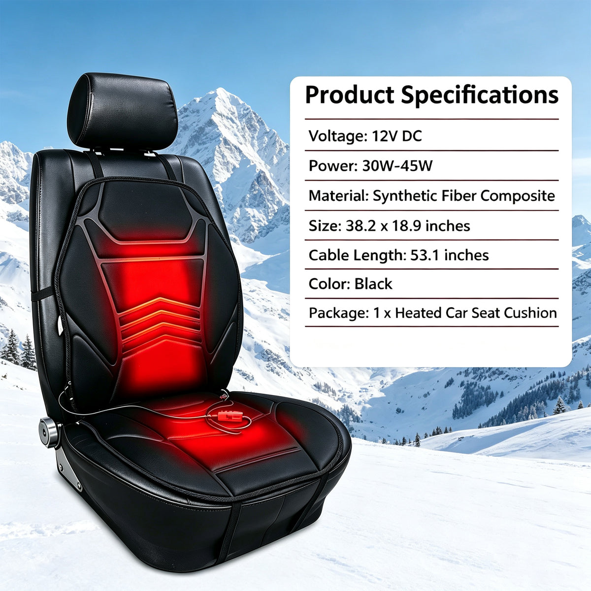 Petyoung Heated Seat Covers for Cars, 12V Car Seat Cushion Warmer with 2 Temp Settings, Universal Auto Seat Heater Pad for Truck SUV Van, Fast Heating & Overheat Protection