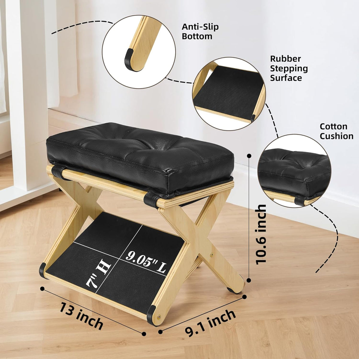 Petyoung Foot Rest Under Desk, Ergonomic Wooden Footrests, with Non-Slip Rubber Stepping Surface, for Home Office