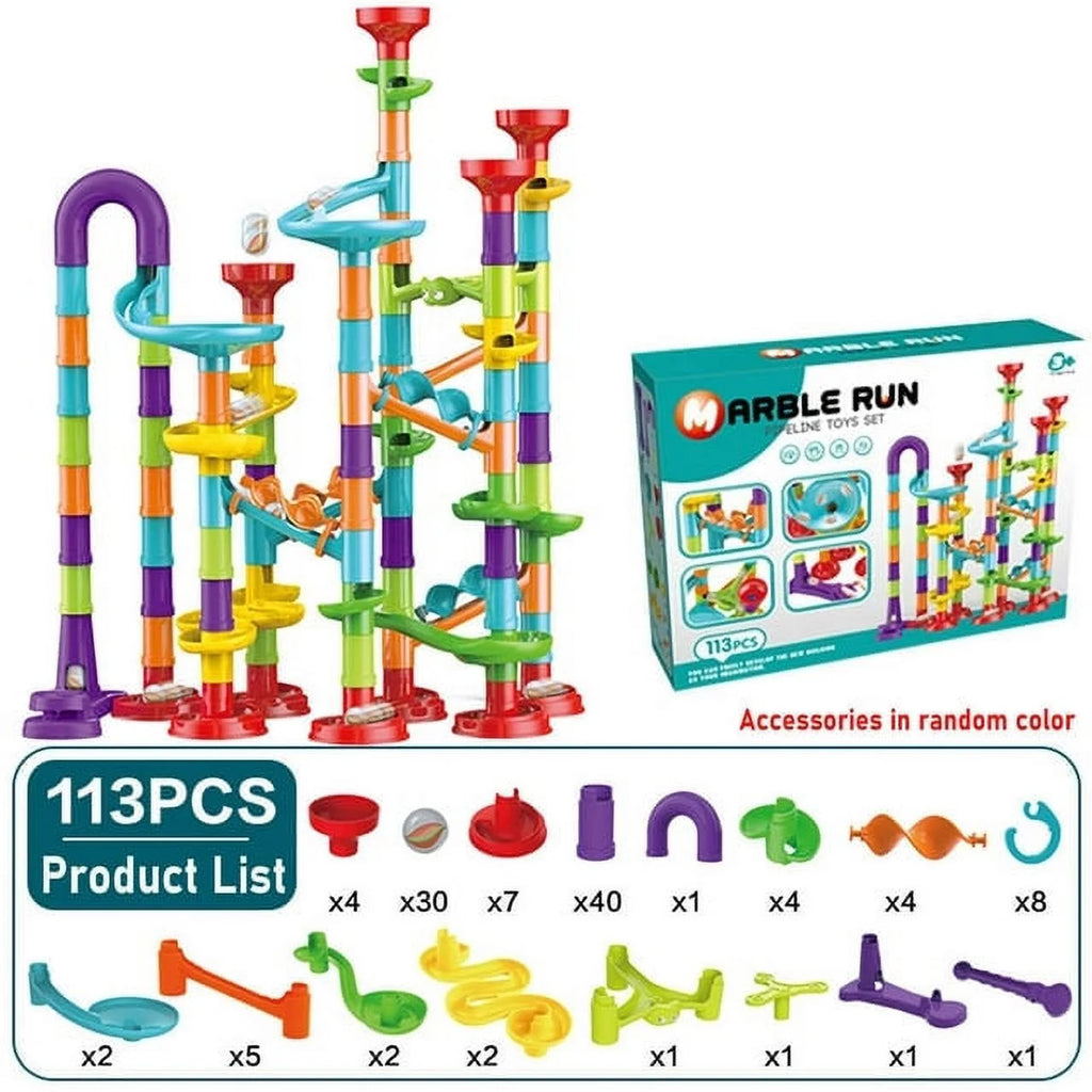 Petyoung Glow Marble Run Elevator STEM Toy Set, 113-Piece Educational Building Blocks for Kids Ages 4-8