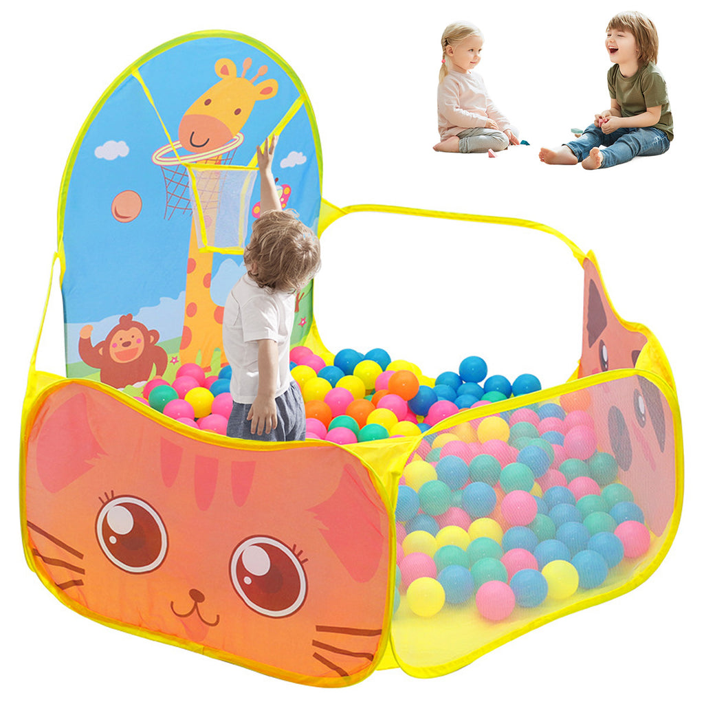 Yunnyp Kids Ball Pit,Portable Play Pool Tent for Kids,Baby Crawl Playpen with Basketball Hoop, Portable Toys for Girls Boys, Balls Not Included, Animal,Yellow