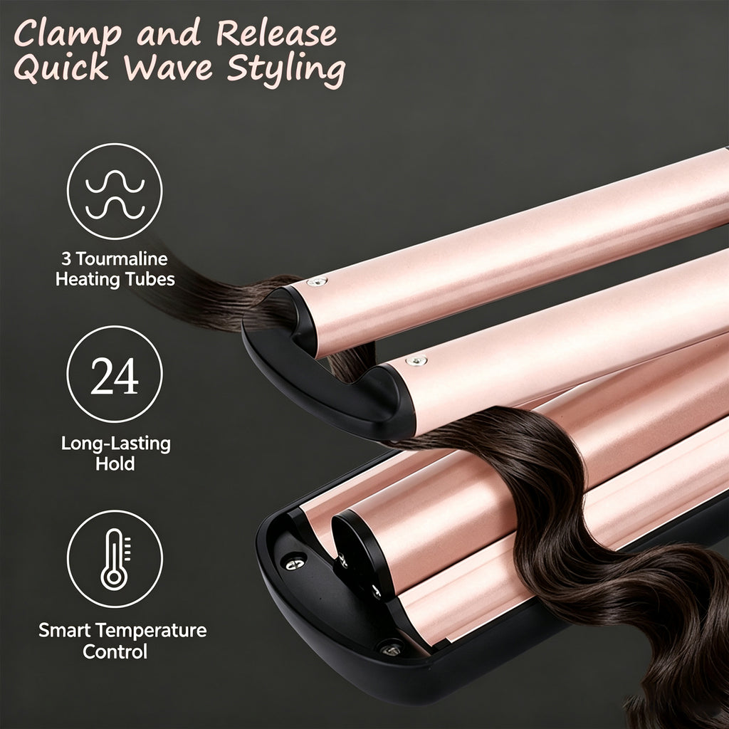 Petyoung 4 in 1 Hair Crimper & Waver,Adjustable 0.75"-1.25" Barrel,Fast Heat Ceramic Tourmaline Curling Iron,320-410°F for Beach/Mermaid/Deep Waves