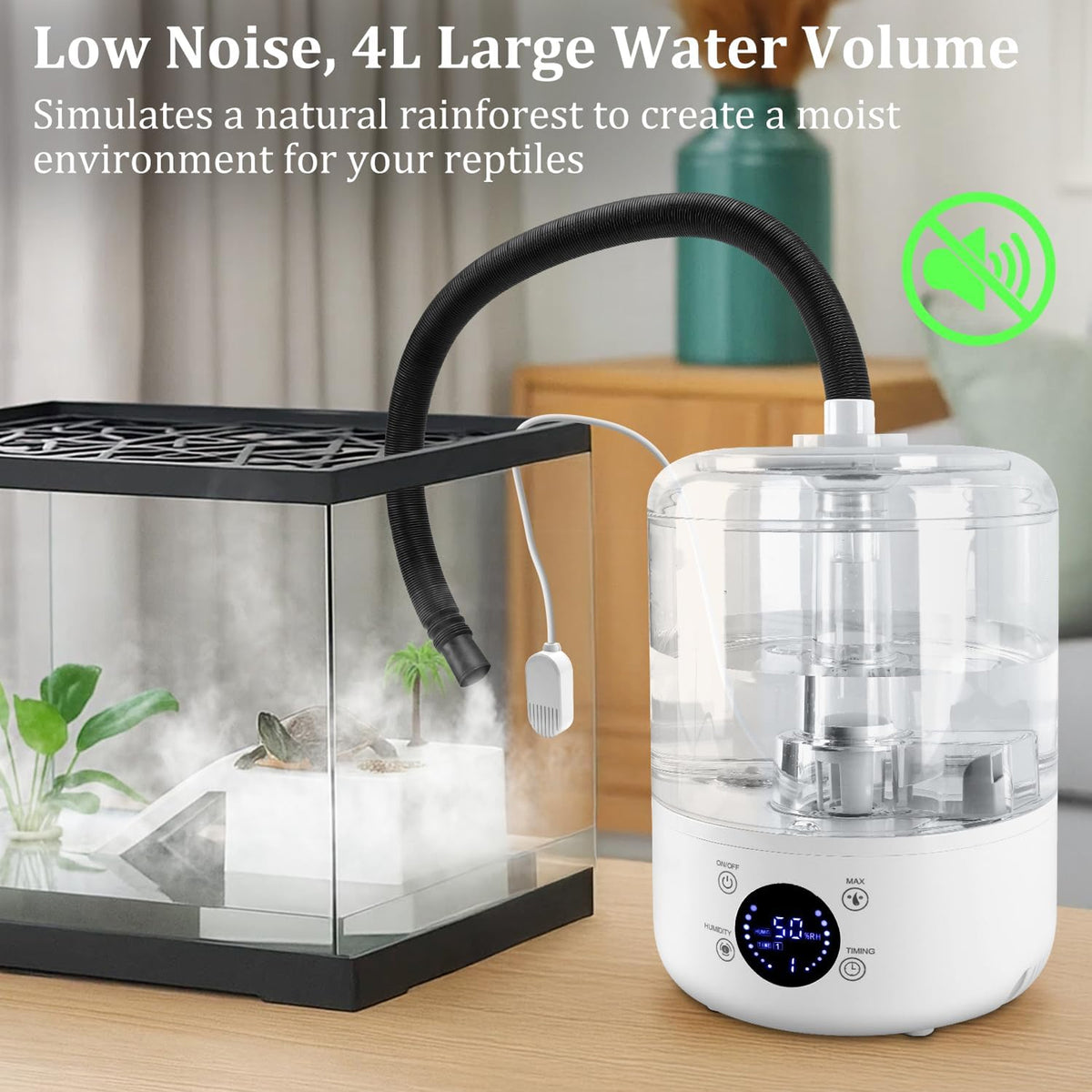Petyoung Reptile Humidifier, 4L Reptile Fogger with Humidity Control Sensor, Timer & 3 Adjustable M