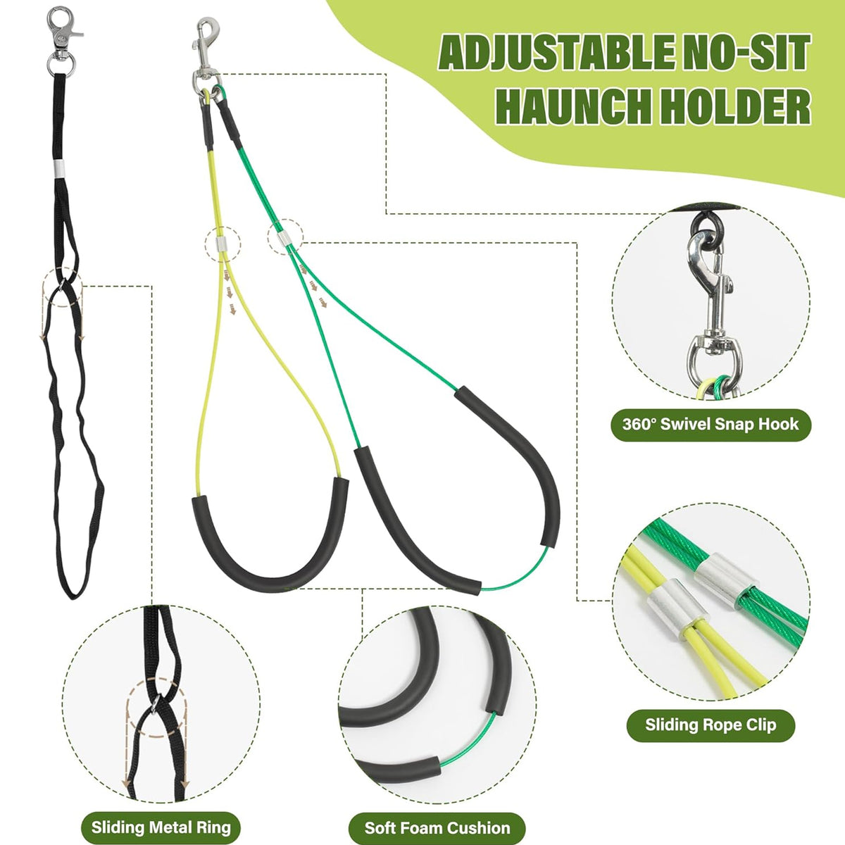 Petyoung Dog Grooming Arm & Hammock Set, 35" Adjustable Stand with Loop Noose & Haunch Holders for Small/Medium Dogs
