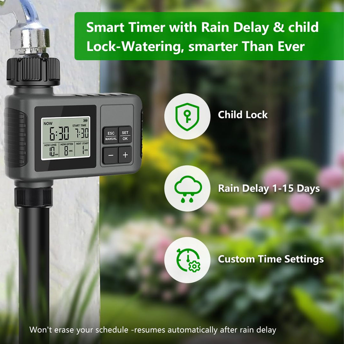 Petyoung 60FT Drip Irrigation System with Water Timer, Automatic Garden Watering Kit with Bendable Hose and Adjustable Nozzles for Greenhouse