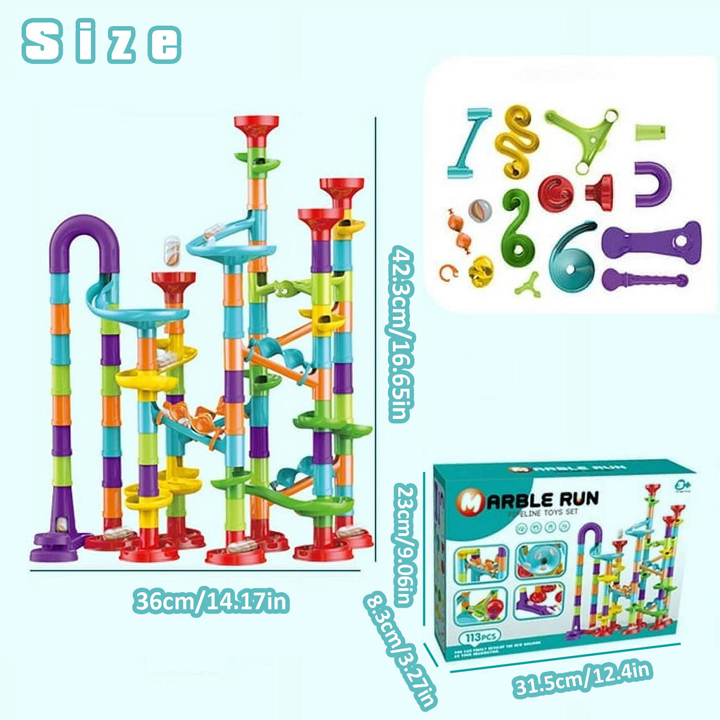 Petyoung Glow Marble Run Elevator STEM Toy Set, 113-Piece Educational Building Blocks for Kids Ages 4-8
