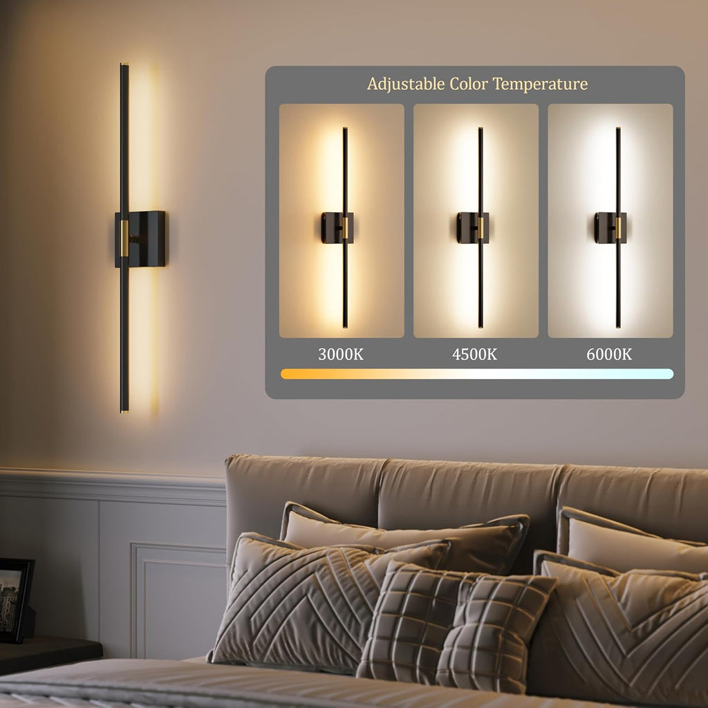 Petyoung 28.3" Wall Sconces Set of 2, Battery Operated Wall Lights with Remote, 360° Rotatable Rechargeable Wall Sconce, 3 Color Dimmable Wireless LED Light for Living Room Bedroom Hallway