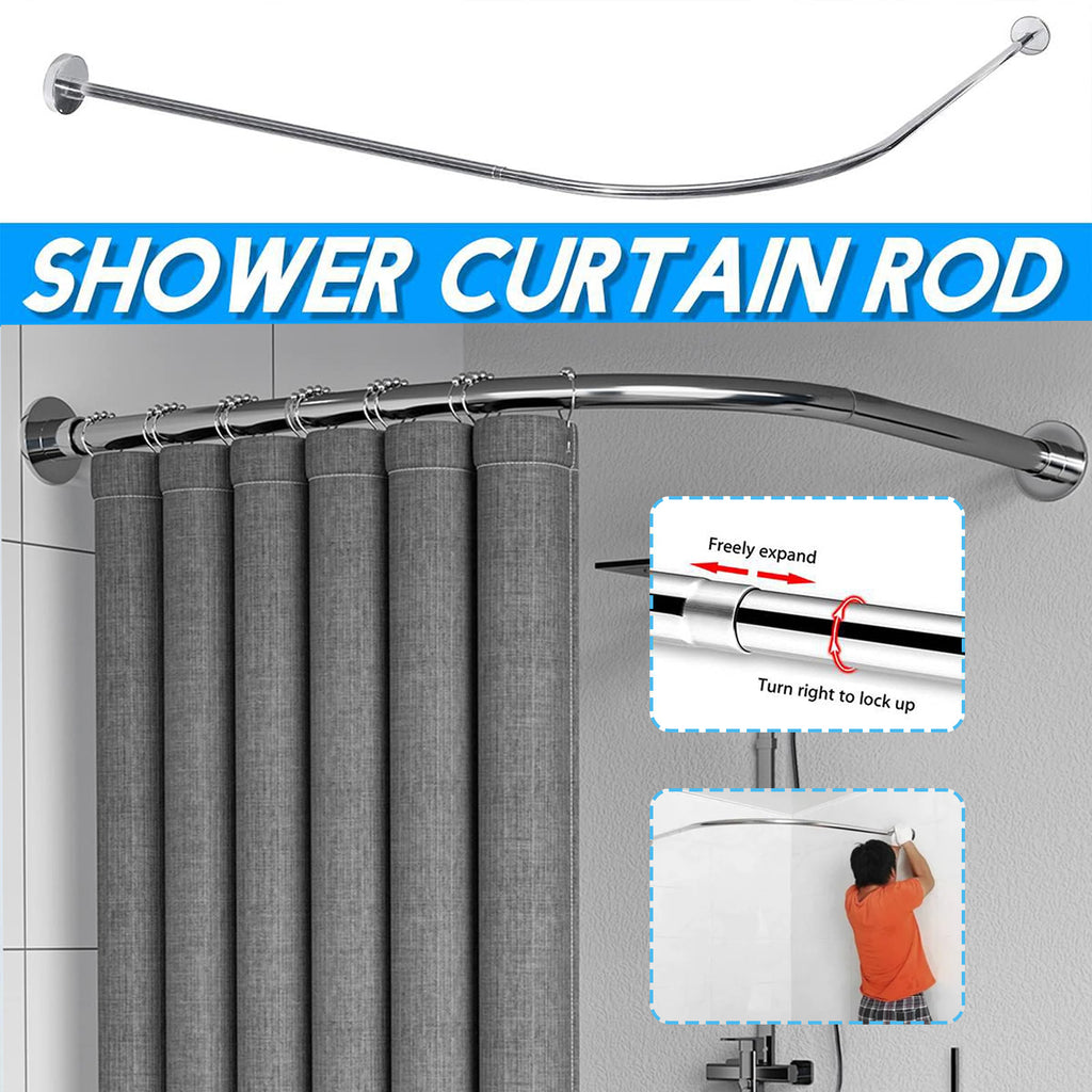 Yunnyp L-Shaped Shower Curtain Rod, Curved Shower Curtain Rod, Adjustable, Stainless Steel, No Drilling Adhesive Required, For Bathrooms, Tubs, Clothing Stores (27.5-37.4 in. X 27.5-37.4 in.)