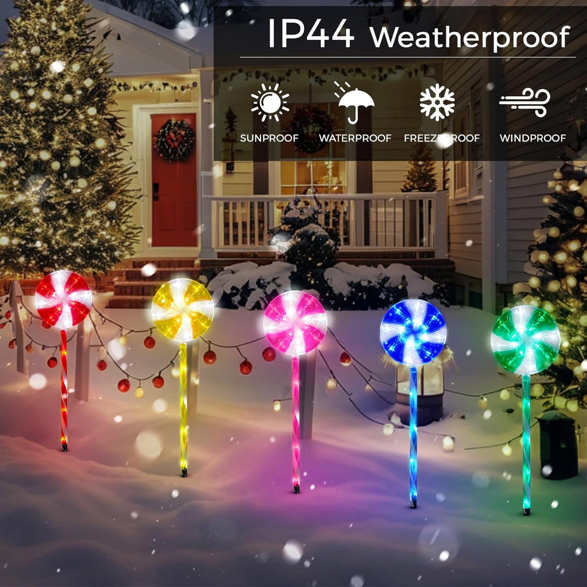 Petyoung 5 Pack Solar Lollipop Pathway Lights, Outdoor Christmas Decorations, Waterproof Candy Cane Stake Lights with 8 Modes, Auto On/Off Solar Powered Yard Garden Lawn Decor for Xmas Holiday