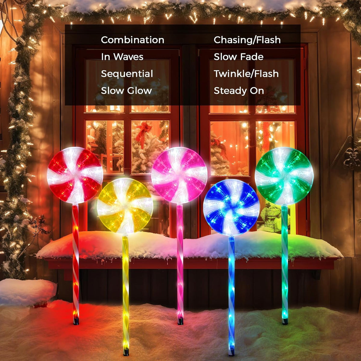 Petyoung 5 Pack Solar Lollipop Pathway Lights, Outdoor Christmas Decorations, Waterproof Candy Cane Stake Lights with 8 Modes, Auto On/Off Solar Powered Yard Garden Lawn Decor for Xmas Holiday