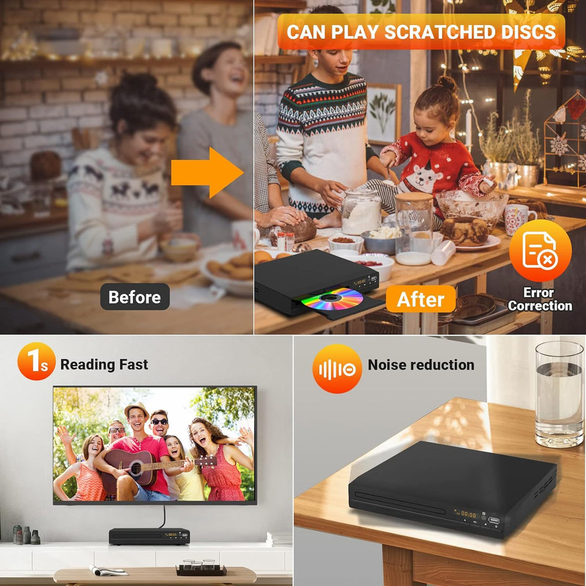 Petyoung 1080p HD DVD Player for TV, CD Players for Elderly, with HDMI & AV Cable, Built in PAL/NTSC System, Play All Regions, Remote Control