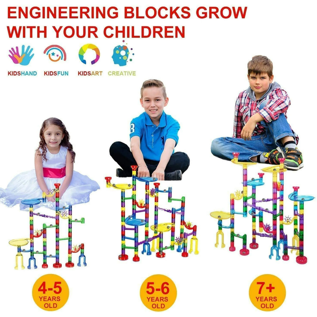 Petyoung Glow Marble Run Elevator STEM Toy Set, 113-Piece Educational Building Blocks for Kids Ages 4-8