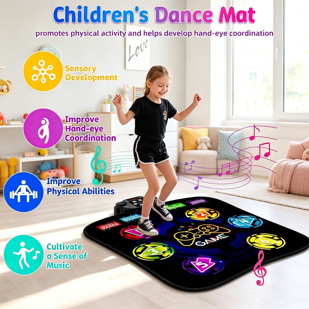 Petyoung LED Dance Mat for Kids, Bluetooth Electronic Dance Pad with 5 Game Modes, Non-Slip Rhythm Step Playmat, Gifts for Boys Girls Age 3-12