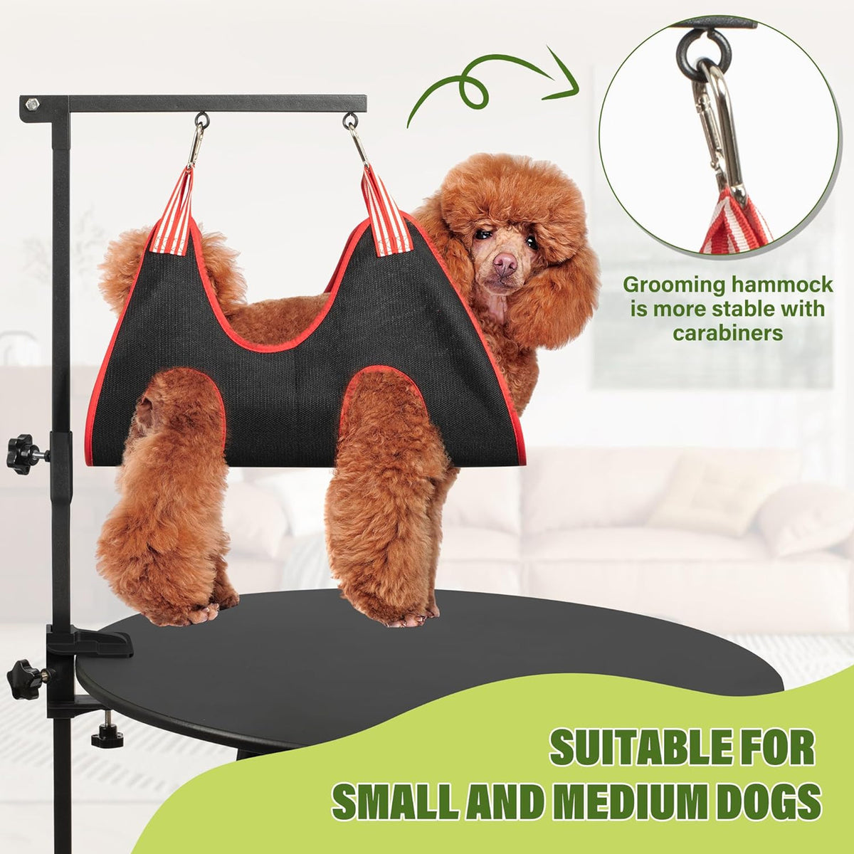 Petyoung Dog Grooming Arm & Hammock Set, 35" Adjustable Stand with Loop Noose & Haunch Holders for Small/Medium Dogs