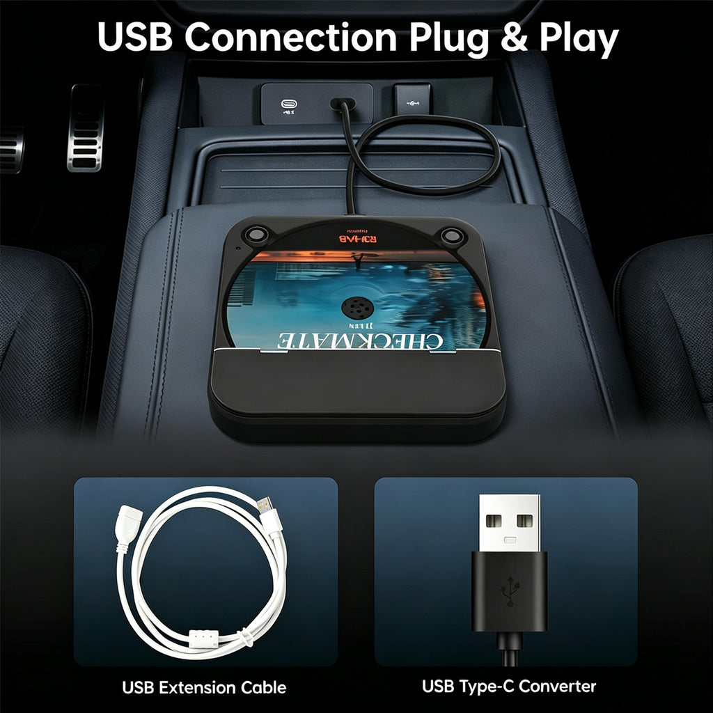 Petyoung Portable Car CD Player with USB/AUX, External CD Player for Car Stereo, Fits for Vehicles Without CD Player, Compact Discman for Laptop