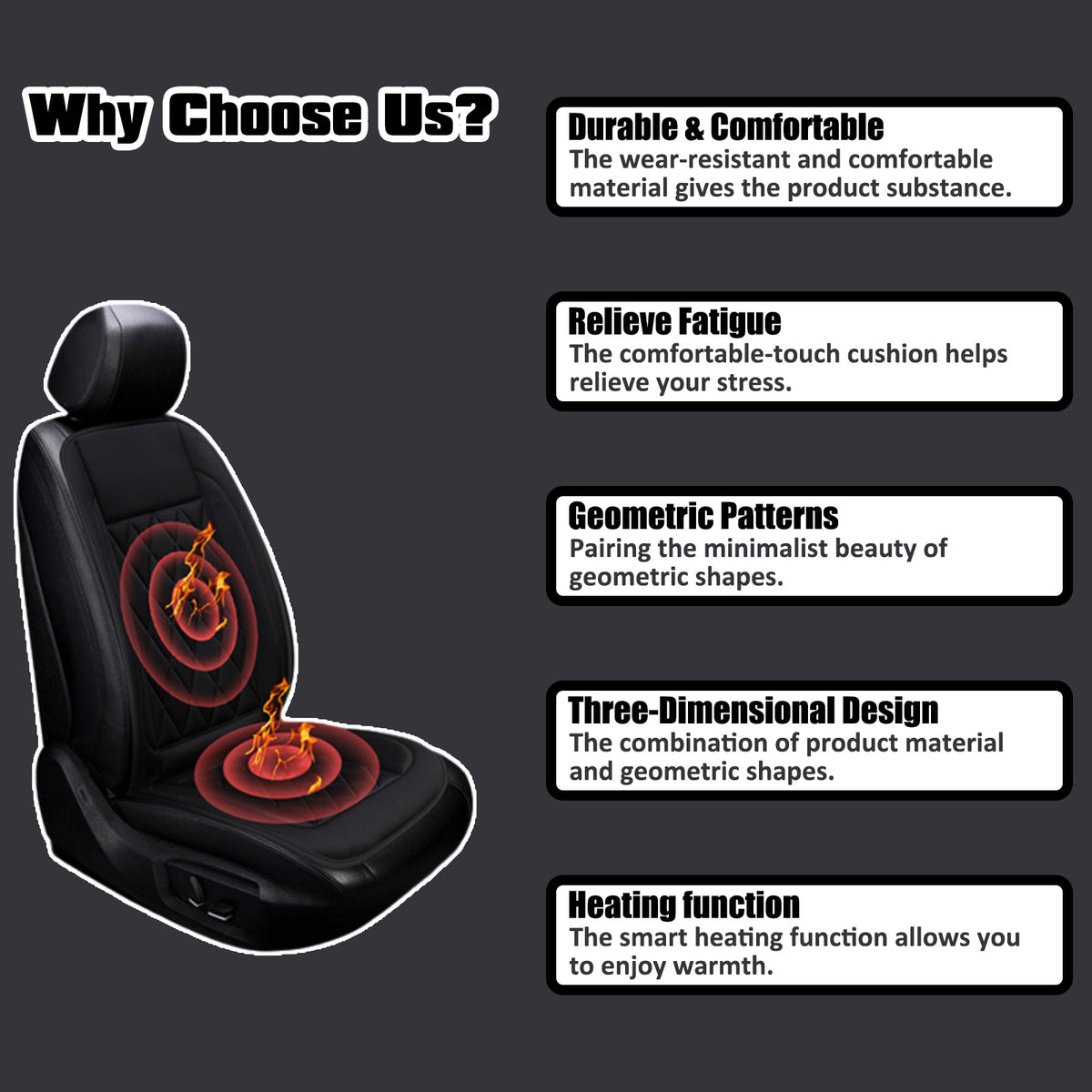 HQinX Heated Car Seat Cushion,Adjustable Temperature, PU Leather,with Thermostat and Overheat Protection,for Cars Trucks Vans SUV - Black