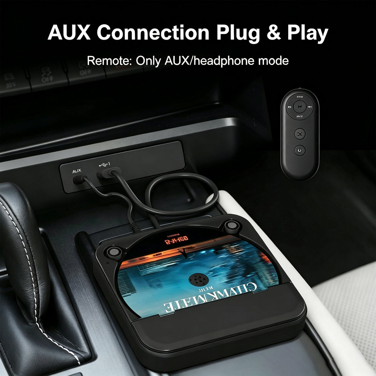 Petyoung Portable Car CD Player with USB/AUX, External CD Player for Car Stereo, Fits for Vehicles Without CD Player, Compact Discman for Laptop