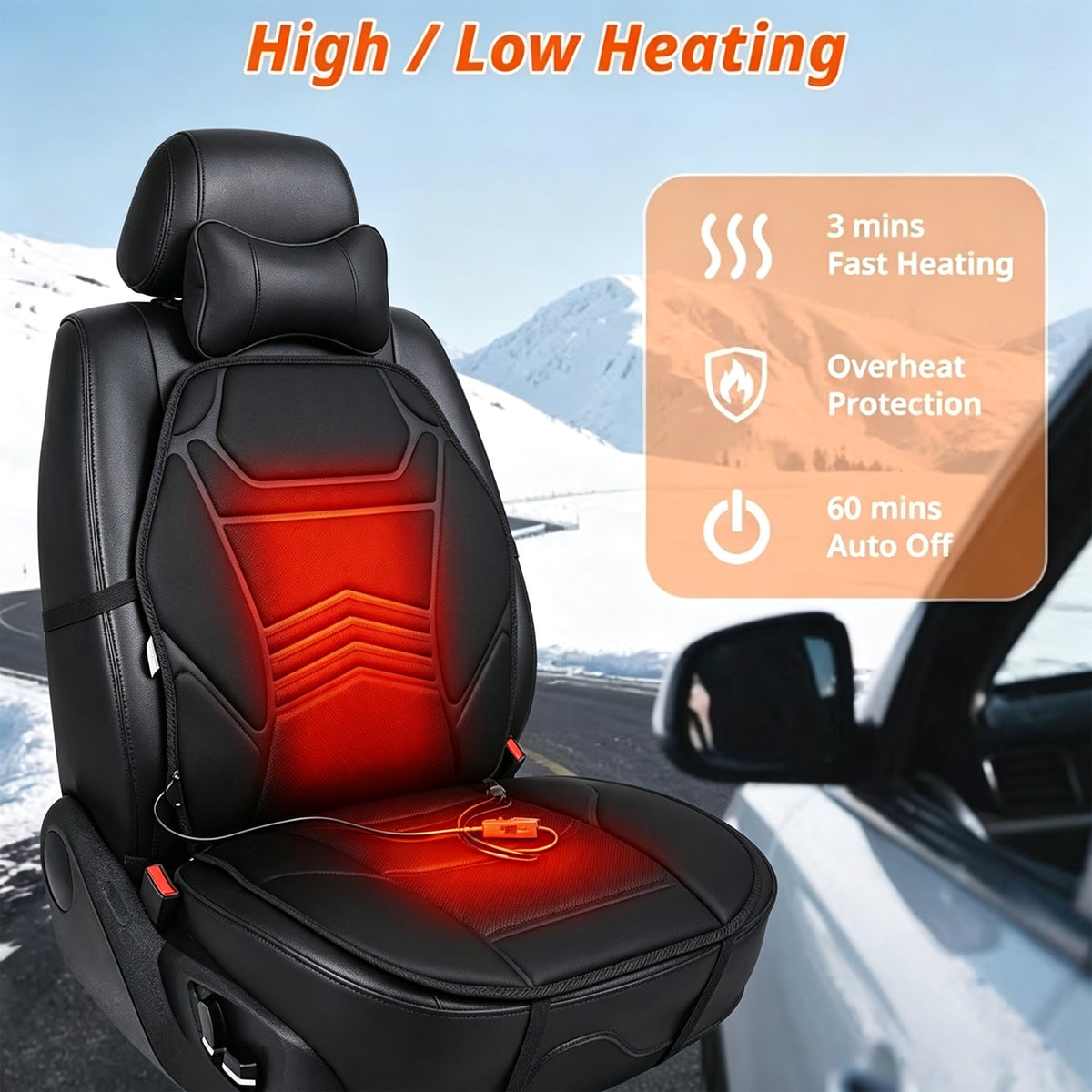 Petyoung Heated Seat Covers for Cars, 12V Car Seat Cushion Warmer with 2 Temp Settings, Universal Auto Seat Heater Pad for Truck SUV Van, Fast Heating & Overheat Protection