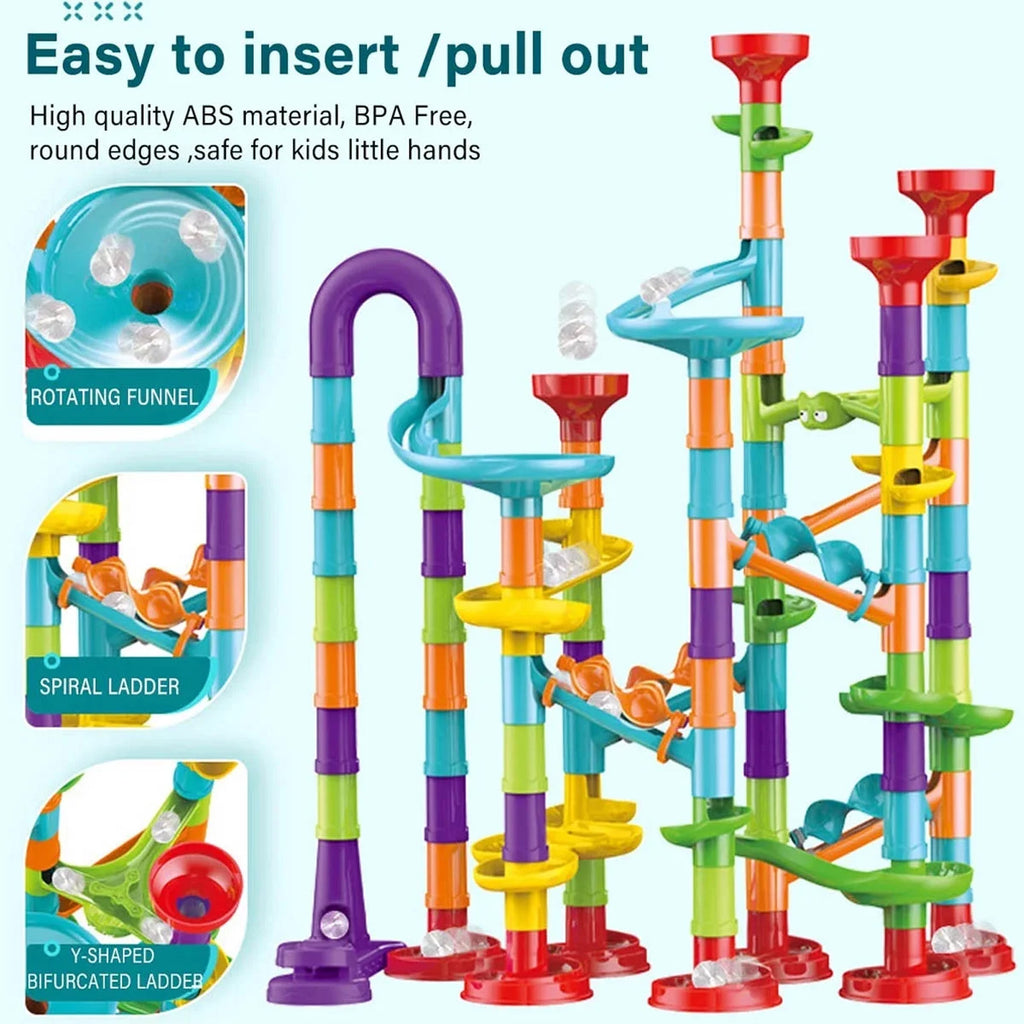Petyoung Glow Marble Run Elevator STEM Toy Set, 113-Piece Educational Building Blocks for Kids Ages 4-8