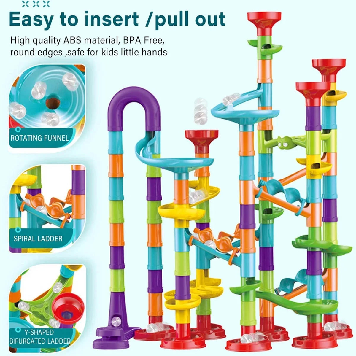 Petyoung Glow Marble Run Elevator STEM Toy Set, 113-Piece Educational Building Blocks for Kids Ages 4-8
